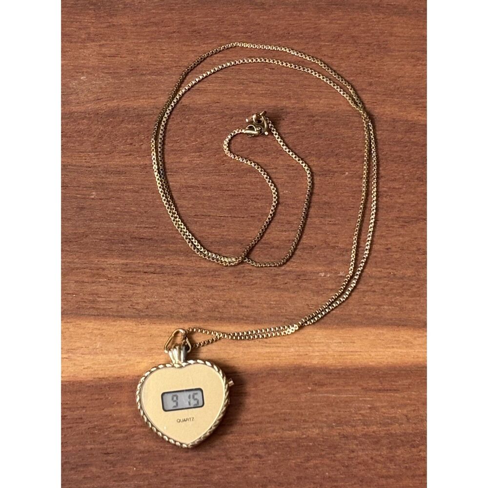 Vintage Deadstock Jacques Carpentier Heart Shaped Digital Watch Necklace WORKS